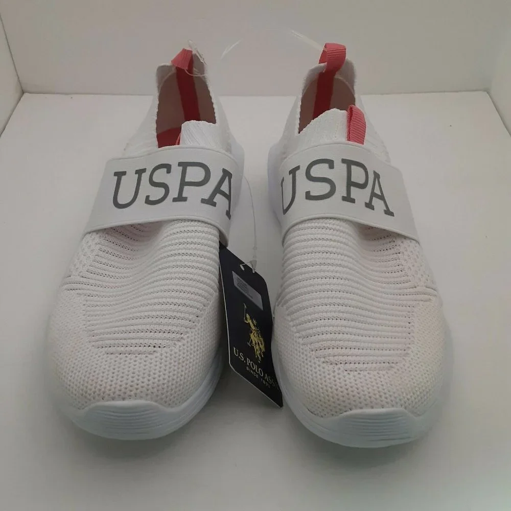 US Polo Assn. Youth Girl's Slip On Sneakers | White w/Pink | US Size 11C